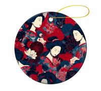 Japanese Geisha Ceramics Christmas Hanging Ornaments 4 Pcs
