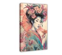 Japanese Geisha Decoration, Colorful Art Painting And Home Decor, Japanese Style And Elegance - Fashion Geisha Portrait - Vintage Japanese Geisha Girl Poster Canvas Poster Wall Art Decor Print Picture