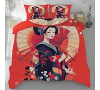 Japanese Geisha Duvet Cover Set Single Size Japanese Style Quilt Cover 135x200 cm 3D Reversible Bedding with Pillowcase Zipper Closure Soft Easy Care Comforter Covers Set a.771