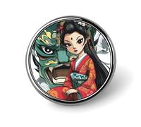Japanese Geisha Ghost Mask Printed Round Button Pins Lapel Pin Brooch Badge Clothing Hats Decor for Women Men Gifts