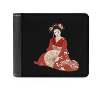 Japanese Geisha-Girl in Kimono Japan Art Printed Bifold Wallet with Hidden Compartments Pocket Money and Credit Card Holder for Men Women