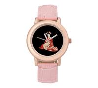 Japanese Geisha-Girl in Kimono Japan Art Women's Wrist Watch Fashion Wristwatches with Pink Strap Gifts for Women Mother Wife Birthday