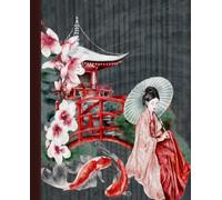 Japanese Geisha & Koi Pond Composition Notebook: Beautiful Aesthetic Oriental Design Wide Ruled Lined Journal With Stunning Temple & Water Garden Theme