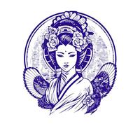 Japanese Geisha Logo is a Traditional Symbol of Beauty Grace and Elegance Engraving Decals 42x46.9cm Window Decals DarkBlue
