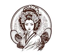 Japanese Geisha Logo is a Traditional Symbol of Beauty Grace and Elegance Engraving Stickers 67.2x75cm Personalized Customization Coffee