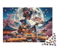 Japanese Geisha Moonlight 1000 Piece Puzzles Colorful Geisha Moon Sakura Wall Decoration Decompression Jigsaw for Men And Women Challenging Puzzles Jigsaw Puzzles for Adults 52x38cm/1000pcs
