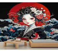Japanese Geisha Mural Wallpaper Red Sun Wallpapers Ocean Waves Boys Wallpaper Koi Fish Wall Paper for Kids Bedroom Living Room Mural Poster 200X140cm