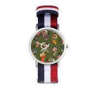 Japanese Geisha Pattern Watches for Mens Womens Analog Quartz Easy to Read Adjustable Nylon Strap