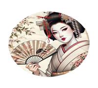 Japanese-Geisha Plush Christmas Tree Skirt, Soft Flannel Christmas Tree Decoration with Red String Ties, Easy to Install Holiday Ornament for Xmas