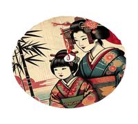 Japanese-Geisha Plush Christmas Tree Skirt, Soft Flannel Christmas Tree Decoration with Red String Ties, Easy to Install Holiday Ornament for Xmas