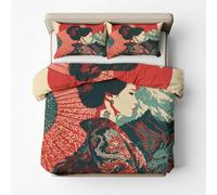 Japanese Geisha Single Bed Duvet Cover Set 2 Piece with 1 Pillowcase, Japanese Style Patterned Bedroom Decor Bedding, Soft Microfibre Quilt Cover with Zip I&Z77