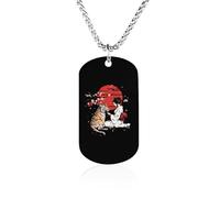 Japanese Geisha Tiger Red Sun Rectangle Memorial Necklace Personalized Metal Pendant Jewelry Gifts for Boyfriend Husband Dad 23.6in（60cm）