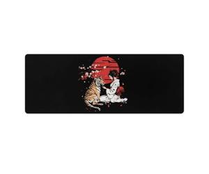 Japanese Geisha Tiger Red Sun Rectangular Non-Slip Mouse Pads Rubber Base Desk Mat for Home Office 30x80cm