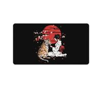 Japanese Geisha Tiger Red Sun Rectangular Non-Slip Mouse Pads Rubber Base Desk Mat for Home Office 40X75cm