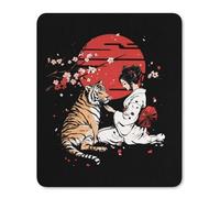 Japanese Geisha Tiger Red Sun Rectangular Non-Slip Mouse Pads Rubber Base Mouse Mat for Desktop Home Office 25 * 30cm