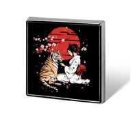 Japanese Geisha Tiger Red Sun Square Shape Brooches Pins Lightweight Metal Lapel Pin Memorial Badges Jewelry Gift