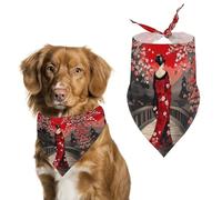 Japanese Geisha Under The Blood Moon Dog Bandana Pet Scarf for Small Medium Large Dogs Triangle Bibs Photo Prop Gift