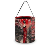 Japanese Geisha Under The Blood Moon Halloween Tricking Or Treating Bucket Bags Reusable Candy Basket Tote Pumpkin Party Favor Bag