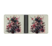Japanese Geisha Woman Warrior Printed Bifold Wallet with Hidden Compartments Pocket Money and Credit Card Holder for Men Women