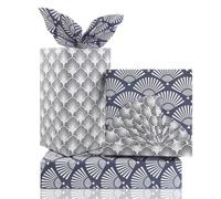 Japanese Gift Wrapping Paper, Japan Style Fan Sensu Shells Print Blue and White Color 4 Sheets Folded Flat Gift Wrap Paper for Birthday DIY Crafts Gift Packing Art Paper Decoration - 2 styles