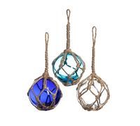 Japanese Glass Fishing Floats Ball - 3" Aqua Cobalt and White (3 Pack) - Glasses Nautical Ornaments - Coastal Wall Decor