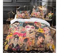 Japanese Graffiti 3D Print Soft Tokyo Street Art Quilt Duvet Cover Set with Zipper Closure,Reversible Design - Brushed Microfiber Super King（260x220cm）