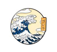 Japanese Great Wave Enamel Lapel Pin - Ukiyo-e Inspired Ocean Wave Art Hard Enamel Brooch Badge for Jackets, Backpacks, Hats and Lanyards - 3cm