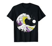 Japanese Great Wave Non Binary Pride Flag Nonbinary Nb Enby T-Shirt