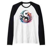 Japanese Great Wave Tai Chi Yin Yang Koi Tao Mindfulness Raglan Baseball Tee