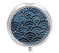Japanese Great Waves Blue Waves Iron Pill Box Case Organizer with Internal Separate Plastic Dividers, Travel Small Medicine Bag Holder Carrier Round Container