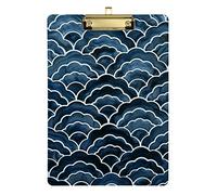 Japanese Great Waves Plastic Clipboard A4 Letter Size PVC Writing Board with Low Profile Silver Metal Clip Hardboard for School, Office 12.5x9 Inch