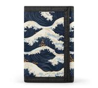 Japanese Great Waves Trifold Men's Wallets with 8 Card Slots & Key Hook Slim Travel Purse Money Clip