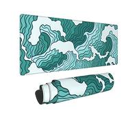 Japanese Green and White Wave Gaming Mouse Pad XL, Non Slip Rubber Base Mousepad, Stitched Edges Desk Pad, Extended Large Mice Pad,31.5 X 11.8 Inch