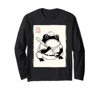 Japanese Grumpy Frog Baseball Player Funny Baseball Long Sleeve T-Shirt