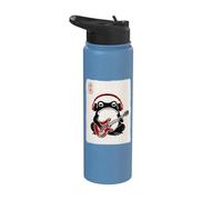 Japanese Grumpy Frog Guitarist Rock N Roll Woodblock Art Stainless Steel Insulated Water Bottle