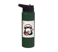 Japanese Grumpy Frog Guitarist Rock N Roll Woodblock Art Stainless Steel Insulated Water Bottle