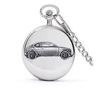 Japanese GX Classic car ref244 Pewter Effect Design on a Polished Silver case Men's Gift Quartz Pocket Watch fob