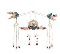Japanese Hair Pin, Chinese Hair Accessories, 5PCS/Set Butterfly Tassel Chinese Hairpins with Comb and Earrings for Women Girls Wedding Brides Headpiece