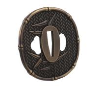 Japanese Hand Guard Metal Fitting Replacement Part for Wakizashi | Bamboo Leaf Carved Motif, Golden Metal Finish, Stable Quick Install, 7.30x7.10x0.50cm