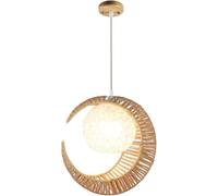 Japanese Hand-Knitted Hemp Rope Moon Pendant Light - Rustic Farmhouse Wicker Lamp for Kitchen Island, Living Room, Dining Room, Southeast Asia Art Decor