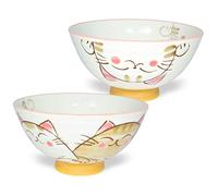 Japanese Handcrafted Rice Bowl, Authentic Mino Ware Pottery, Calico Cat Motif Design, MIKE Pink Chawan, set of 2