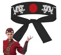 Japanese Headband 39" Length Black Karate Kid Headband with 2 Dragon and Sunrise Patterns Cotton Japanese Bandana for Halloween Cosplay Costumes..