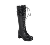 Japanese High Boots Women's Long Shaft Lace-up Boots Sweet Boots With Bow + Ruffle, Autumn Winter Warm Snow Boots, Student PU Leather Lolita Shoes With Block Heel For Party ( Color : Black , Size : 6.