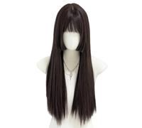 Japanese Hime Cut Wig Long Black Brown Wig Layered Straight Wigs for Women (Black Brown)