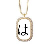 Japanese Hiragana Character HA Necklace Pendant Diamond Crystal Golden Jewelry