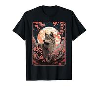 Japanese Hokkaido Wolf and Moon, Nature Art Women, Men, T-Shirt