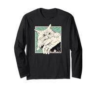 Japanese Horror Anime Cat Bite Vintage Manga Art Long Sleeve T-Shirt