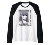 Japanese Horror Two Faces Yurei Bakemono Obake Raglan Baseball Tee