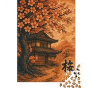 Japanese House with Cherry Blossoms 1000 Piece Jigsaw Puzzle, 70x50cm/1000pcs, for Adults, White Cardboard Pieces, Screen-Free Leisure And Time at Home