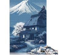 Japanese House with Mount Fuji Puzzle for Adults And Teenagers 500 Pieces Wooden Puzzle Adult Jigsaw Puzzle Funny Jigsaw Puzzles 500pcs (52x38cm)